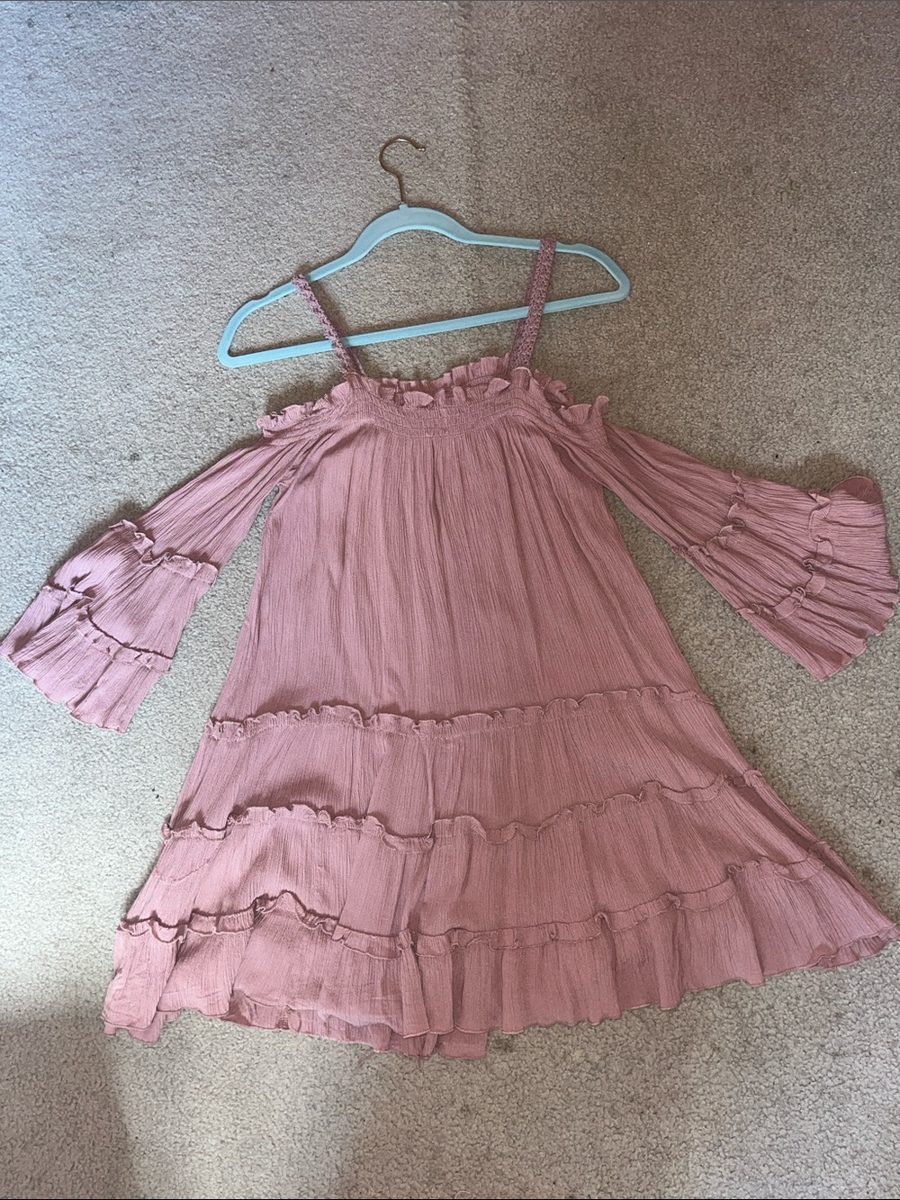 ASOS Mauve Tiered Ruffle Cold-Shoulder Sundress